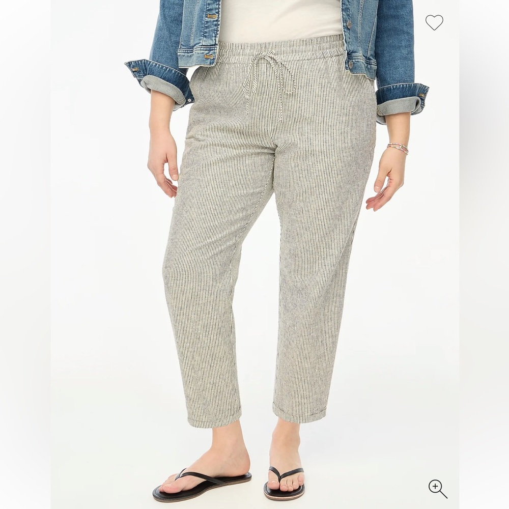 J. Crew Factory Black & White Striped Linen-Cotton Blend Drawstring Pant Sz 10